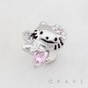 CUTTIE KITTY CAT RIBBON HEART CZ THREADLESS (PUSH IN) 316L SURGICAL STEEL LABRET SET